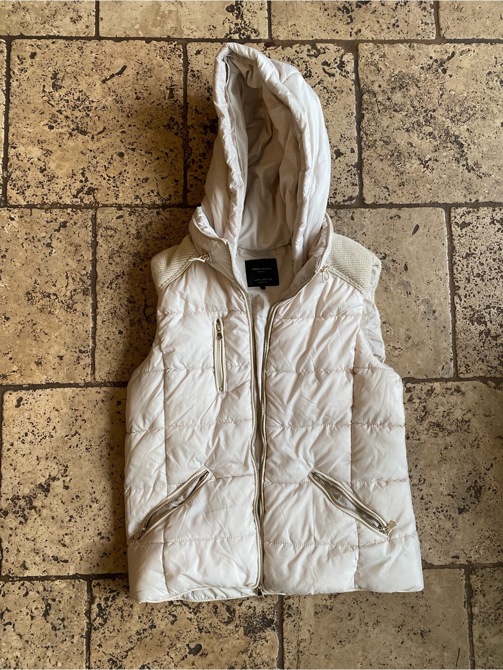 Zara Cream Hooded Puffer Vest